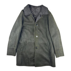 HiSO Leather Shearling Sheepskin Coat Dyed Green Size 42 US